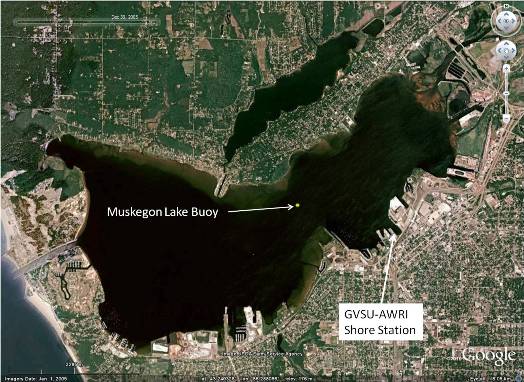 Location of the Muskegon Lake Observatory Buoy near the center of Muskegon Lake